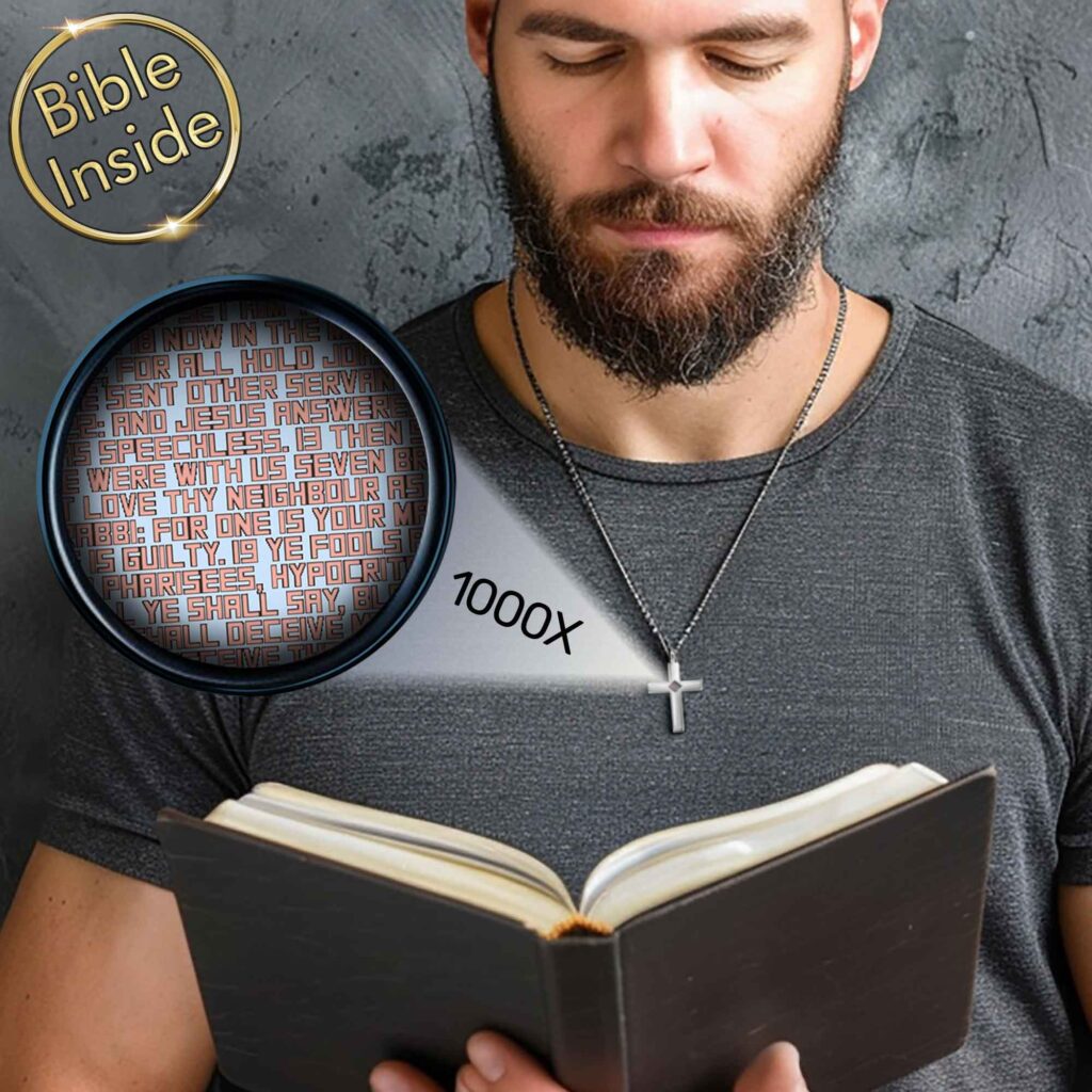 Christian Christmas Gift Ideas For Men Featuring Cross Pendant With Bible Inside by My Nano Jewelry